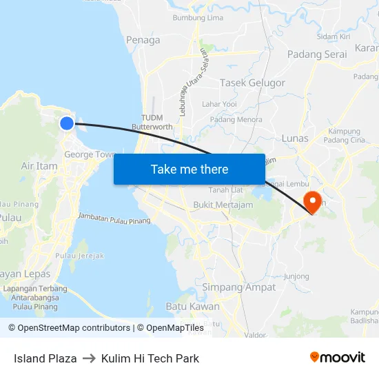 Island Plaza to Kulim Hi Tech Park map