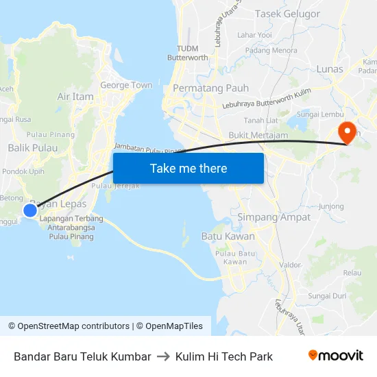 Bandar Baru Teluk Kumbar to Kulim Hi Tech Park map