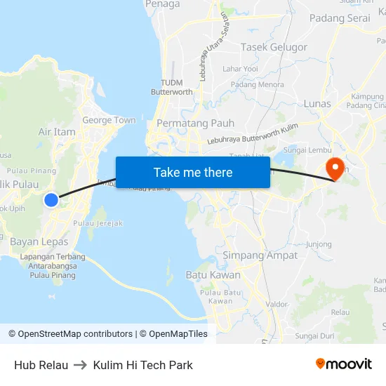 Hub Relau to Kulim Hi Tech Park map