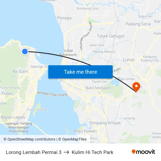 Lorong Lembah Permai 3 to Kulim Hi Tech Park map
