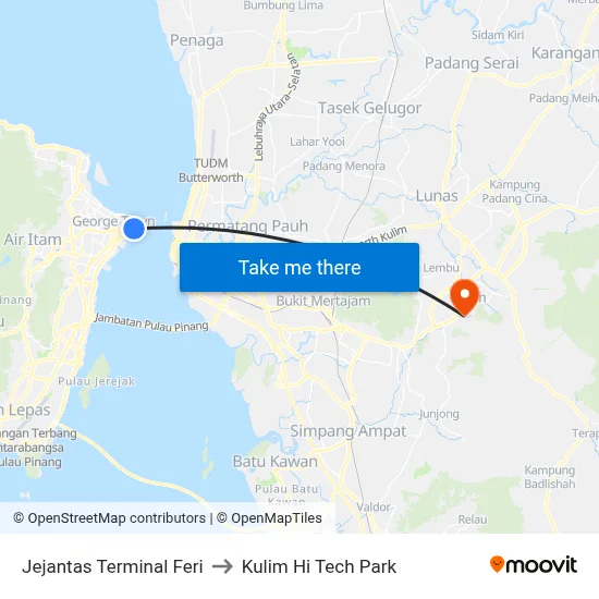 Jejantas Terminal Feri to Kulim Hi Tech Park map