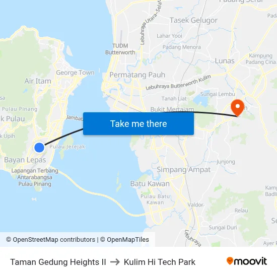 Taman Gedung Heights II to Kulim Hi Tech Park map