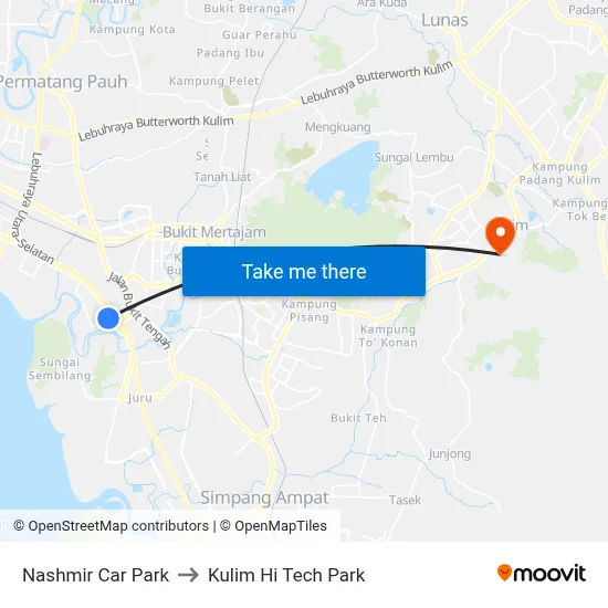 Nashmir Car Park to Kulim Hi Tech Park map