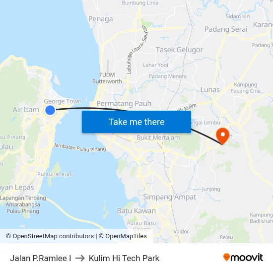 Jalan P.Ramlee I to Kulim Hi Tech Park map