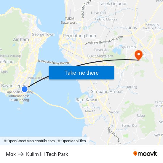 Mox to Kulim Hi Tech Park map