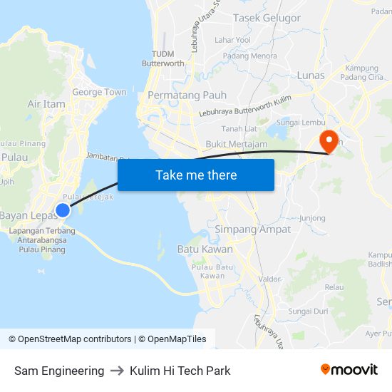 Sam Engineering to Kulim Hi Tech Park map