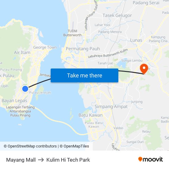 Mayang Mall to Kulim Hi Tech Park map