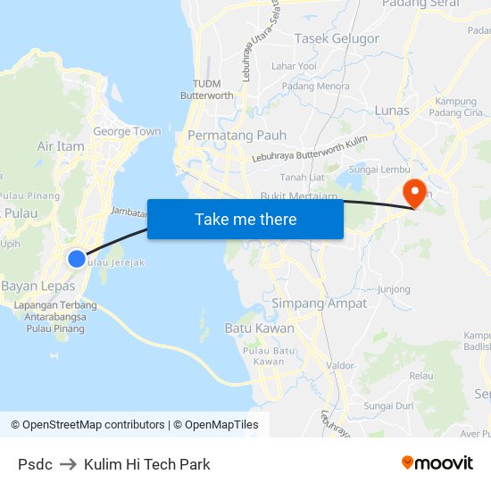 Psdc to Kulim Hi Tech Park map