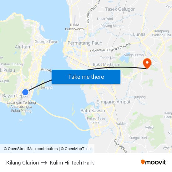 Kilang Clarion to Kulim Hi Tech Park map