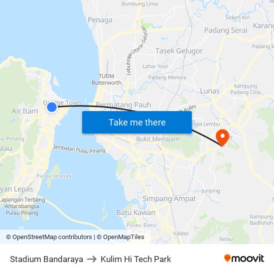 Stadium Bandaraya to Kulim Hi Tech Park map