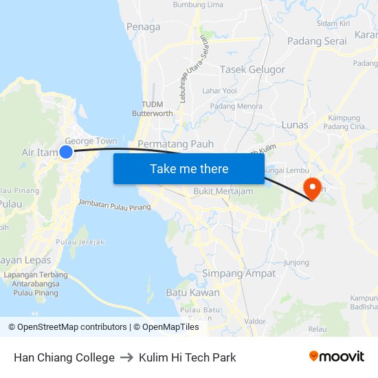Han Chiang College to Kulim Hi Tech Park map