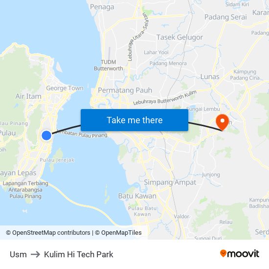 Usm to Kulim Hi Tech Park map