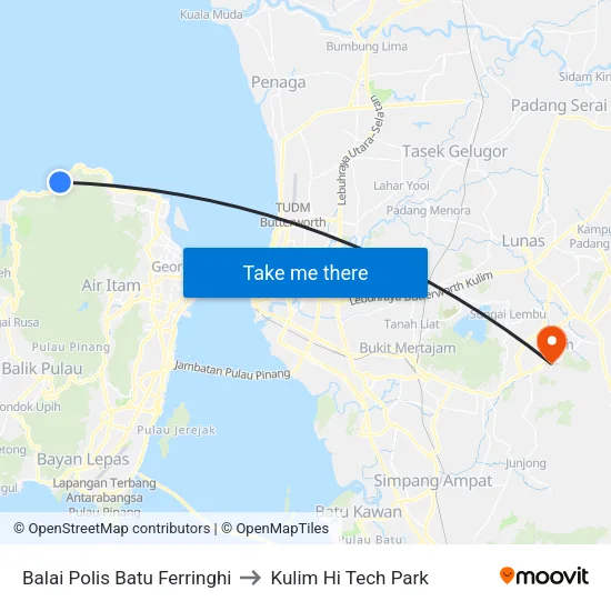 Balai Polis Batu Ferringhi to Kulim Hi Tech Park map