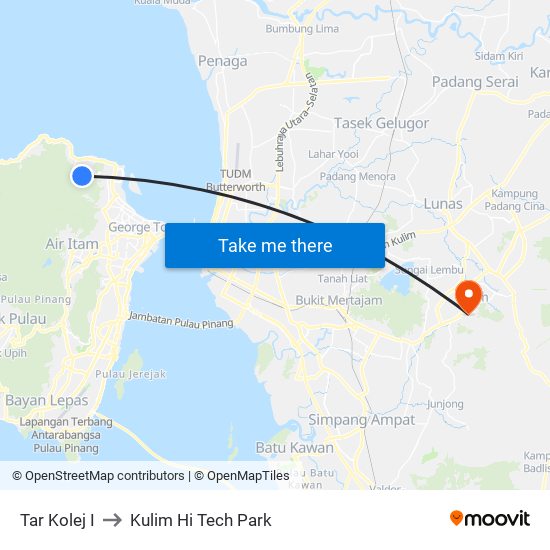 Tar Kolej I to Kulim Hi Tech Park map