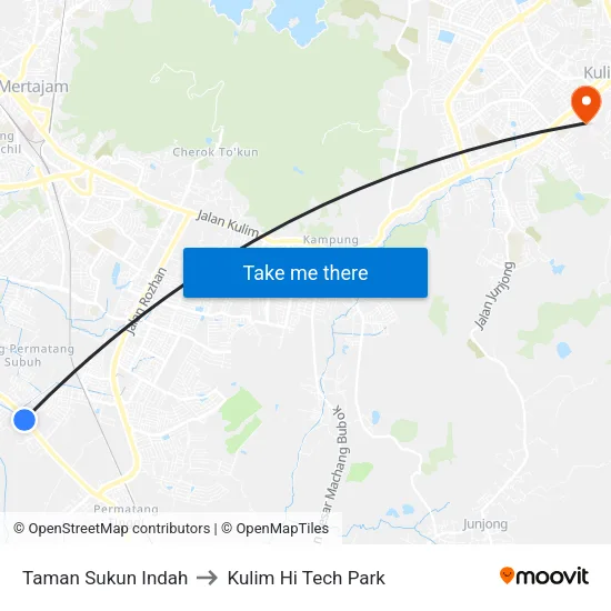Taman Sukun Indah to Kulim Hi Tech Park map