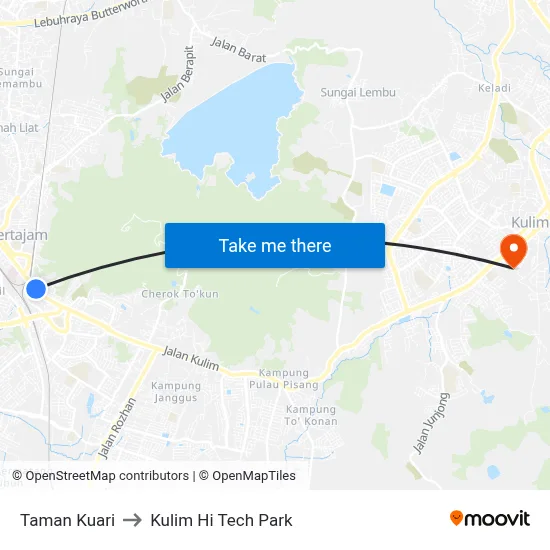 Taman Kuari to Kulim Hi Tech Park map