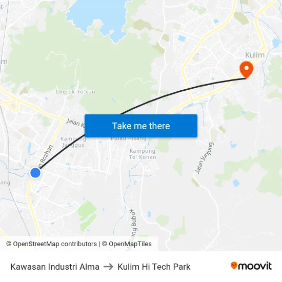 Kawasan Industri Alma to Kulim Hi Tech Park map