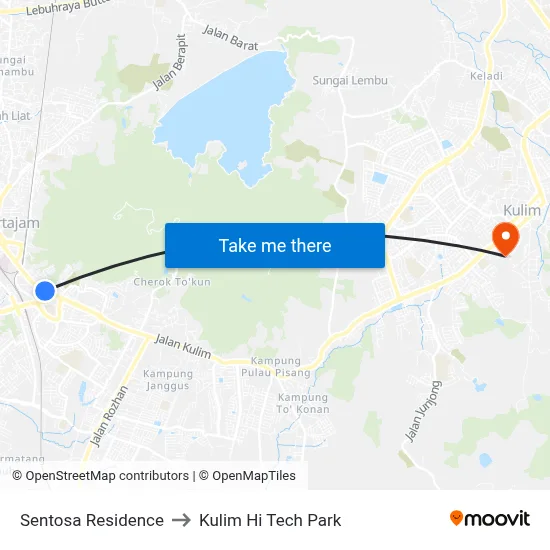 Sentosa Residence to Kulim Hi Tech Park map