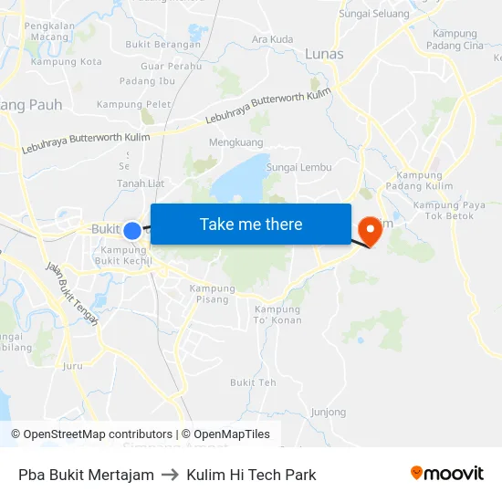 Pba Bukit Mertajam to Kulim Hi Tech Park map