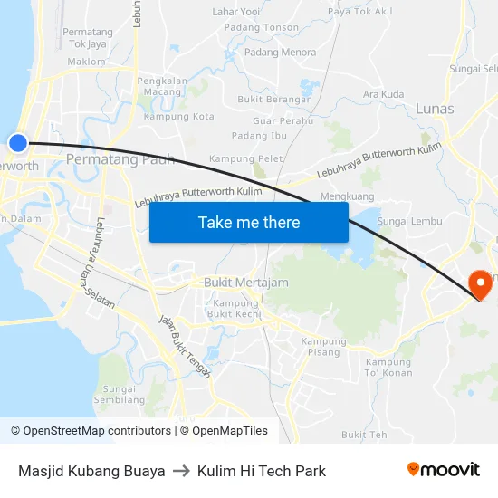 Masjid Kubang Buaya to Kulim Hi Tech Park map
