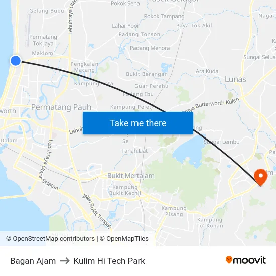 Bagan Ajam to Kulim Hi Tech Park map