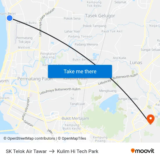 SK Telok Air Tawar to Kulim Hi Tech Park map