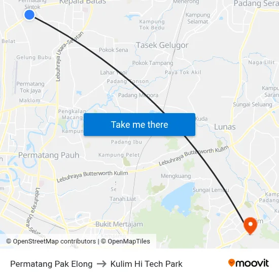 Permatang Pak Elong to Kulim Hi Tech Park map