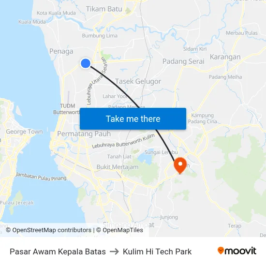 Pasar Awam Kepala Batas to Kulim Hi Tech Park map