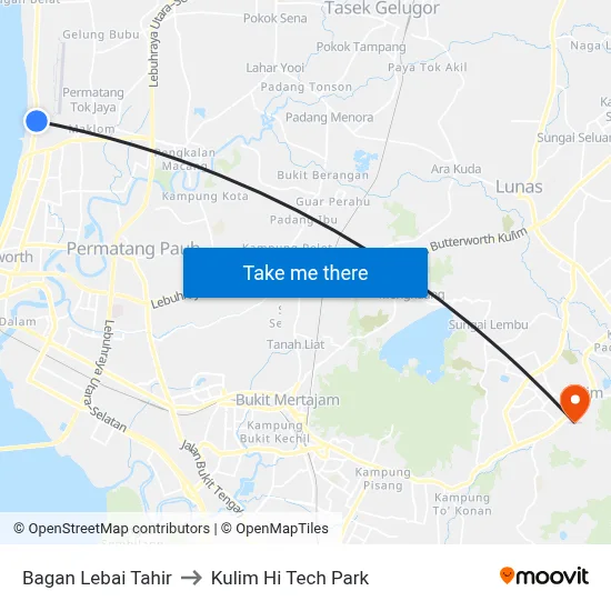 Bagan Lebai Tahir to Kulim Hi Tech Park map