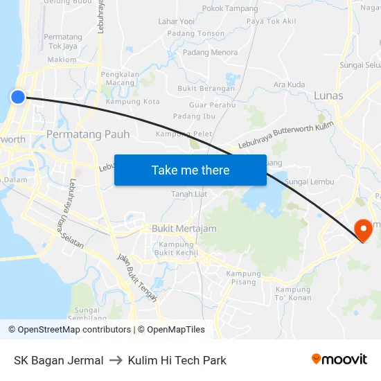 SK Bagan Jermal to Kulim Hi Tech Park map