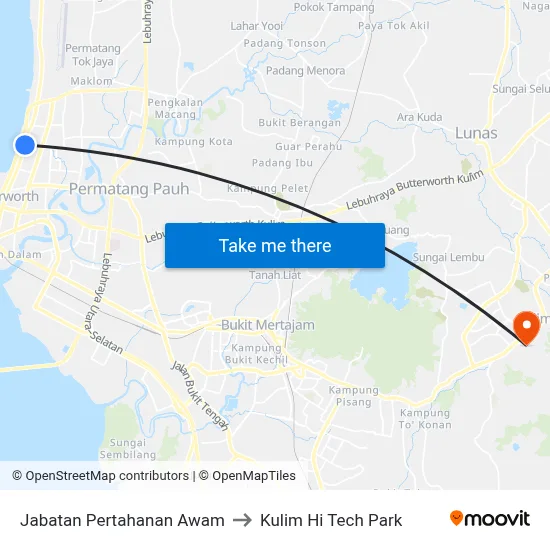 Jabatan Pertahanan Awam to Kulim Hi Tech Park map