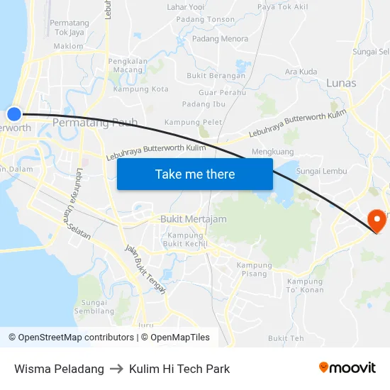 Wisma Peladang to Kulim Hi Tech Park map