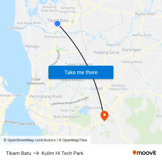 Tikam Batu to Kulim Hi Tech Park map