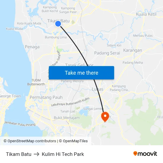Tikam Batu to Kulim Hi Tech Park map