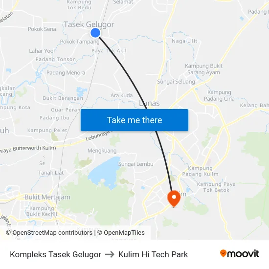 Kompleks Tasek Gelugor to Kulim Hi Tech Park map