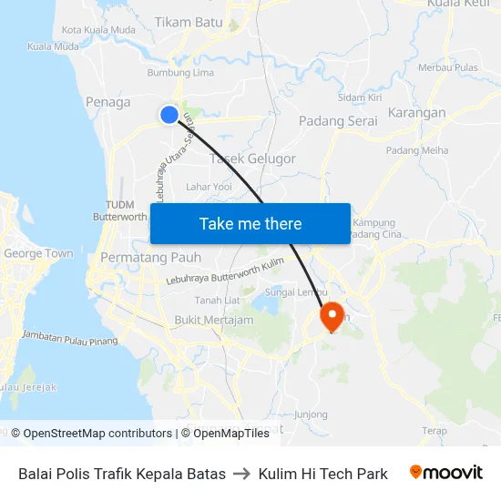 Balai Polis Trafik Kepala Batas to Kulim Hi Tech Park map