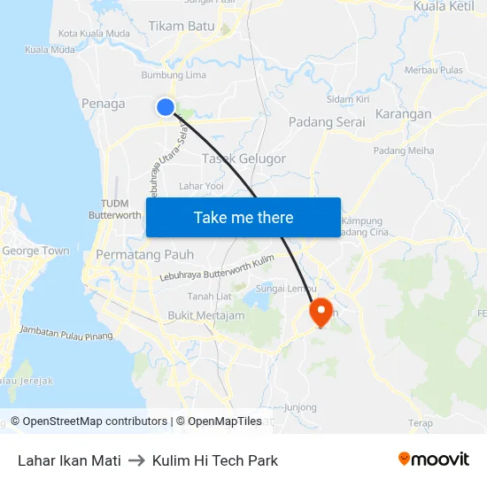 Lahar Ikan Mati to Kulim Hi Tech Park map