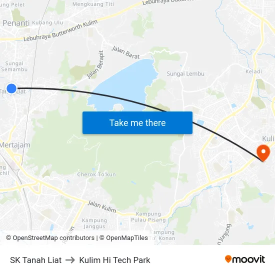 SK Tanah Liat to Kulim Hi Tech Park map