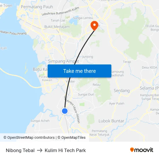 Nibong Tebal to Kulim Hi Tech Park map