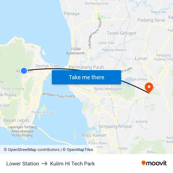 Lower Station to Kulim Hi Tech Park map