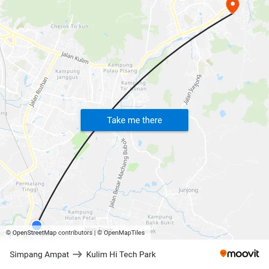Simpang Ampat to Kulim Hi Tech Park map