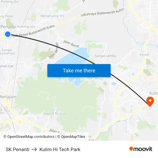 SK Penanti to Kulim Hi Tech Park map