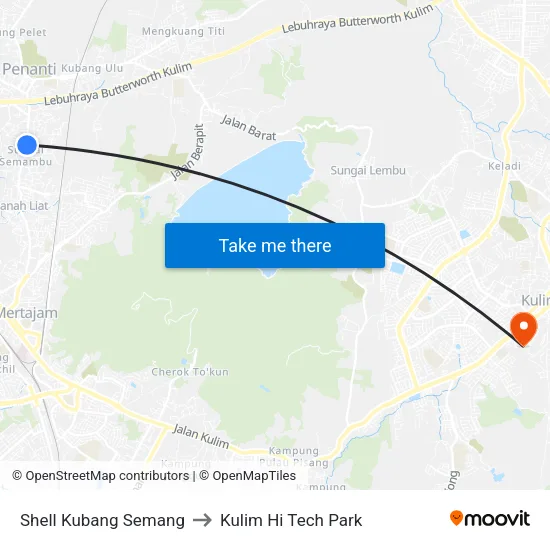 Shell Kubang Semang to Kulim Hi Tech Park map