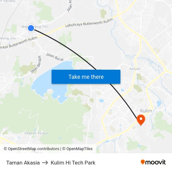 Taman Akasia to Kulim Hi Tech Park map