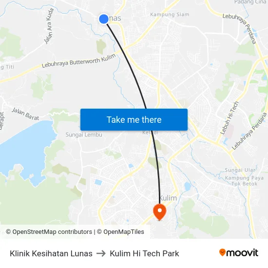 Klinik Kesihatan Lunas to Kulim Hi Tech Park map
