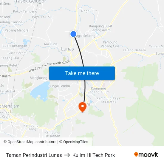 Taman Perindustri Lunas to Kulim Hi Tech Park map
