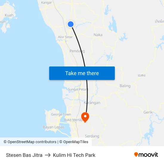 Stesen Bas Jitra to Kulim Hi Tech Park map