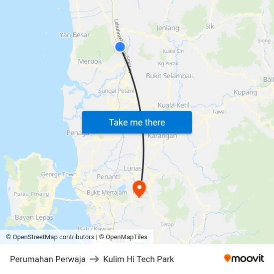Perumahan Perwaja to Kulim Hi Tech Park map