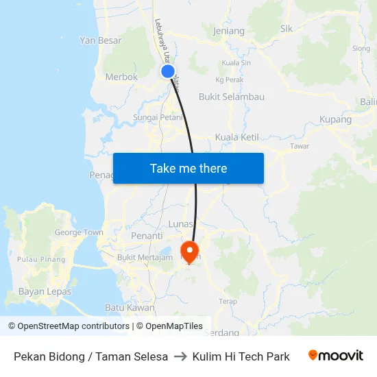 Pekan Bidong / Taman Selesa to Kulim Hi Tech Park map