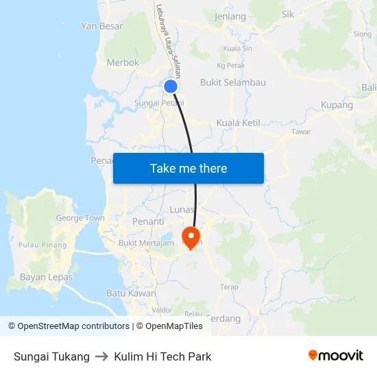 Sungai Tukang to Kulim Hi Tech Park map